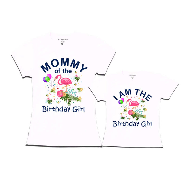 Flamingo Theme Birthday T-shirts for Mom and Daughter in White Color available @ gfashion.jpg