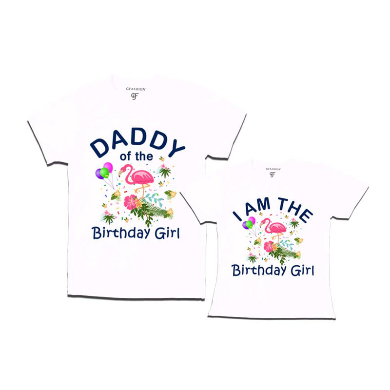 Flamingo Theme Birthday T-shirts for Dad and Daughter in White Color available @ gfashion.jpg