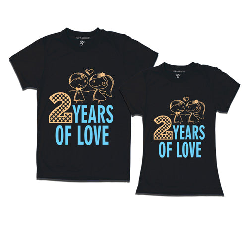 2 years of love - couple anniversary t-shirts-black