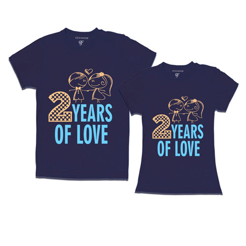 2 years of love - couple anniversary t-shirts-navy