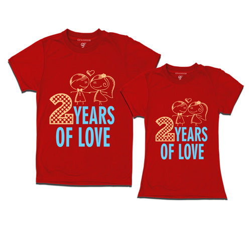 2 years of love - couple anniversary t-shirts-red