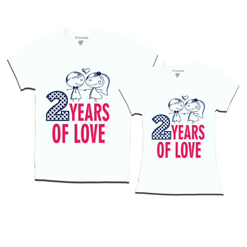 2 years of love - couple anniversary t-shirts-white