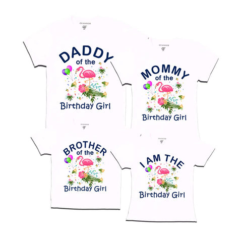Flamingo Theme Birthday Family T-shirts  in White Color available @ gfashion.jpg