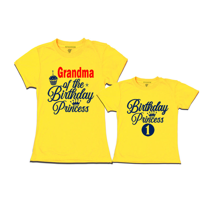 First Birthday T-shirt for Princess with Grandma in Yellow Color avilable @ gfashion.jpg