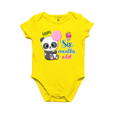 i am six months old -baby rompers/bodysuit/onesie with panda