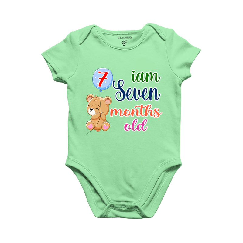 i am seven months old -baby rompers/bodysuit/onesie with teddy