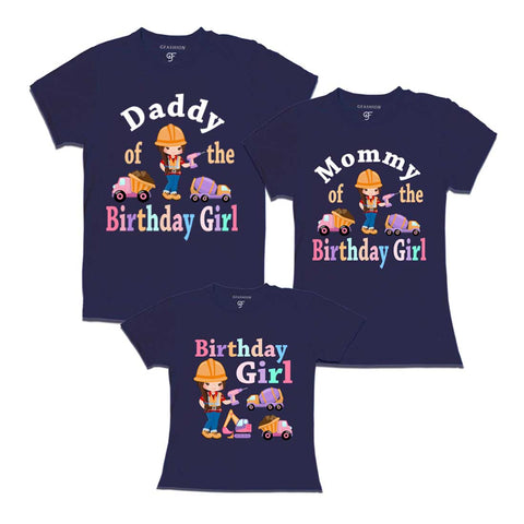 Construction Theme Birthday Girl T-shirts with dad mom