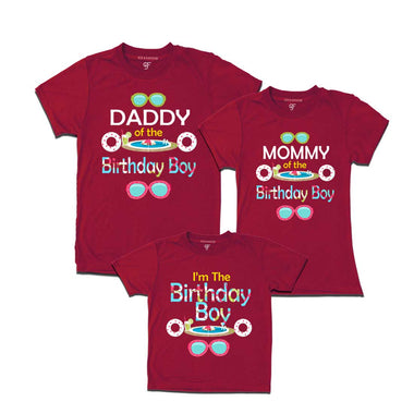 Pool Party theme Birthday boy with dad and mom T-Shirts