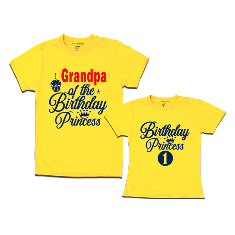 First Birthday T-shirt for Princess with Grandpa in Yellow Color avilable @ gfashion.jpg