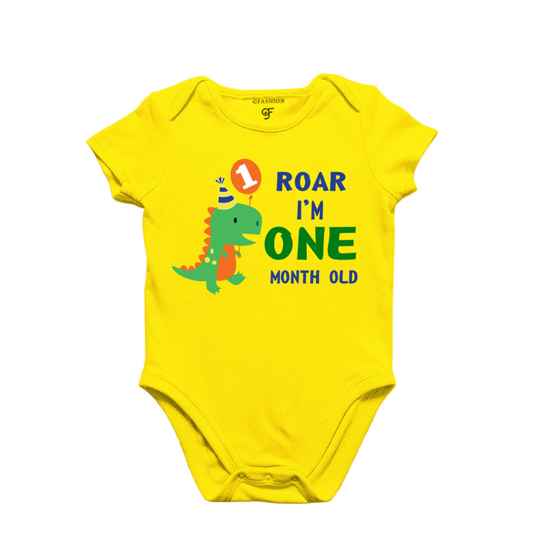 Roar I am One Month Old Baby Bodysuit-Rompers in Yellow Color avilable @ gfashion.jpg