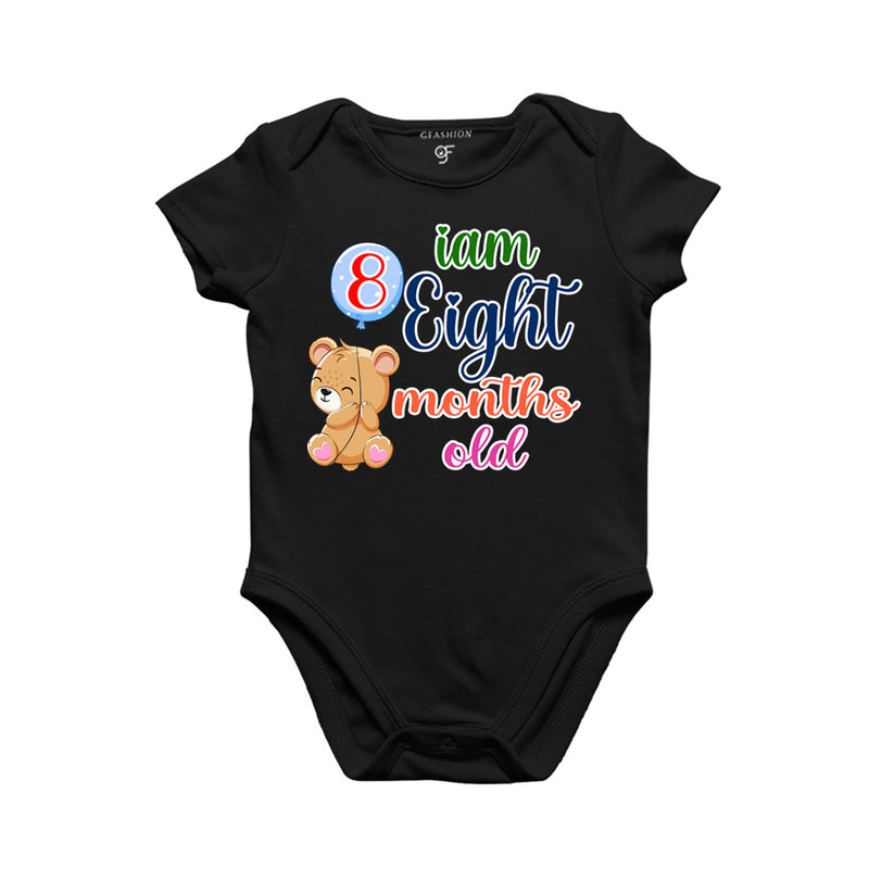 i am eight months old -baby rompers/bodysuit/onesie with teddy