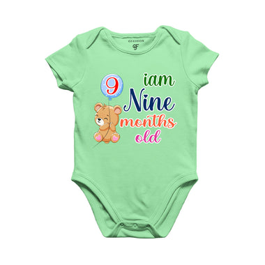 i am nine months old -baby rompers/bodysuit/onesie with teddy