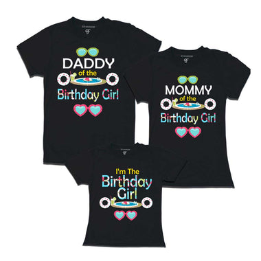 Pool party theme Birthday Girl with Dad and Mom T-shirts