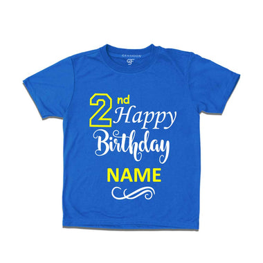 2nd Happy Birthday with Name T-shirt-Blue-gfashion 