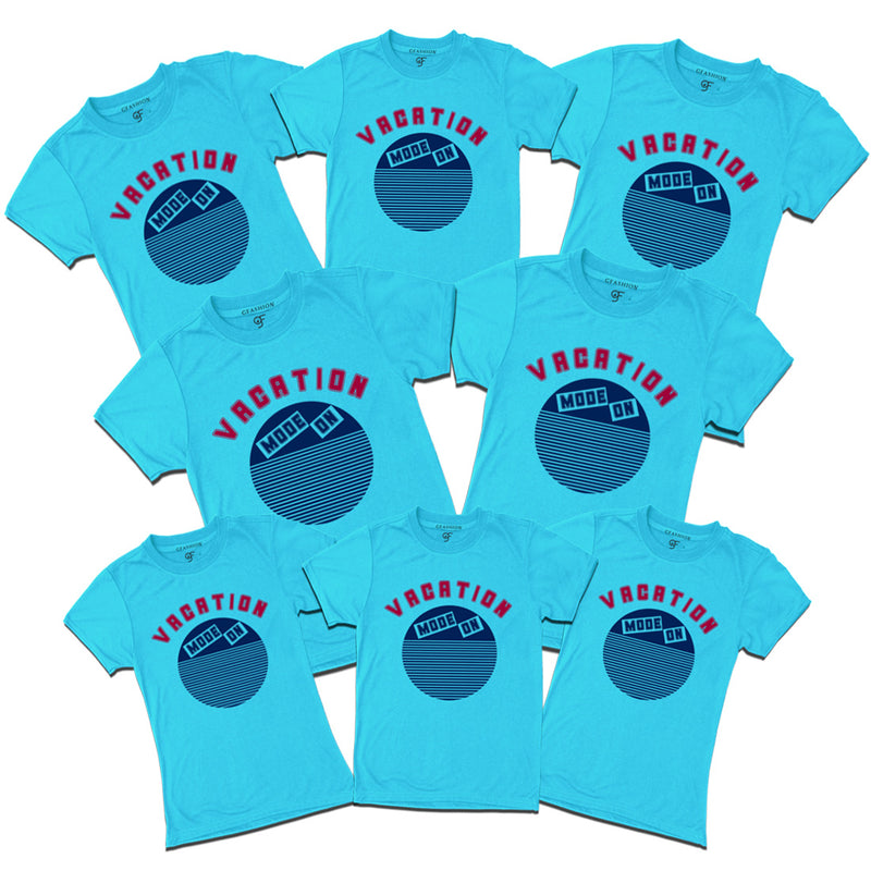 Vacation Mode On T-shirts for Group in Sky Blue Color available @ gfashion.jpg