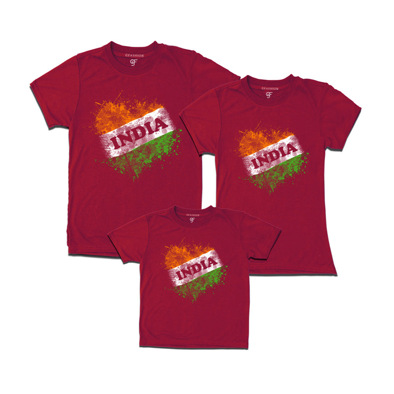 India Tiranga Dad, Mom and Son T-shirts in Maroon color available @ gfashion.jpg