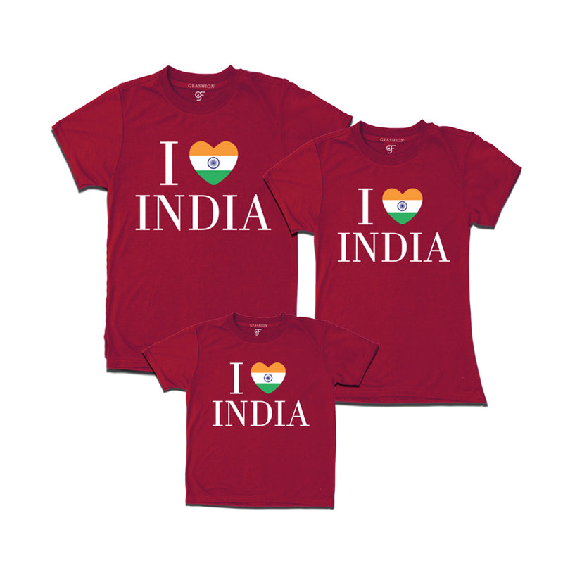 I love India Dad Mom and  Son T-shirts in Maroon Color available @ gfashion.jpg