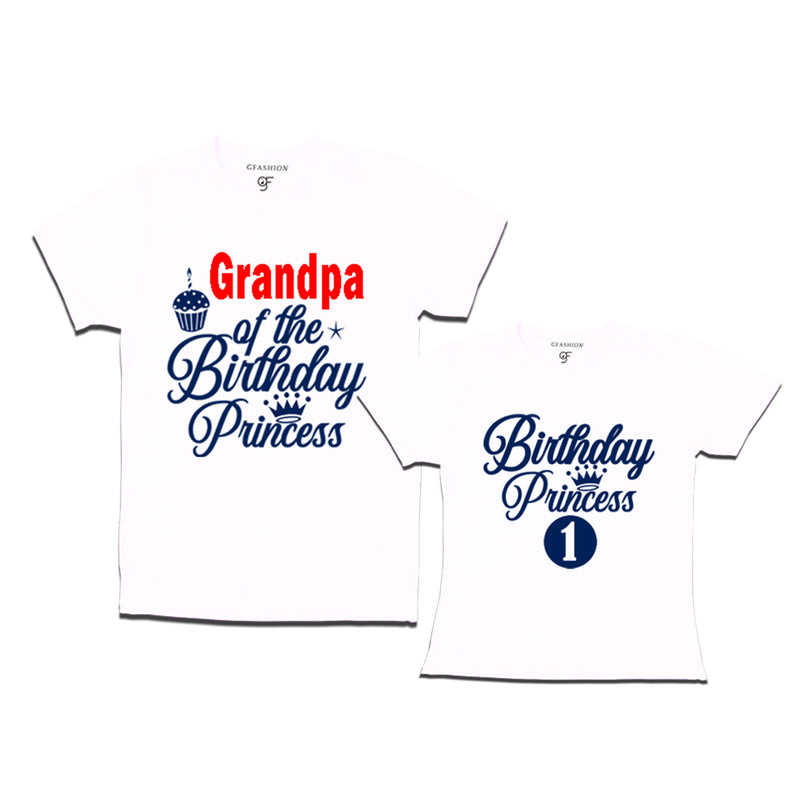 First Birthday T-shirt for Princess with Grandpa in White Color avilable @ gfashion.jpg