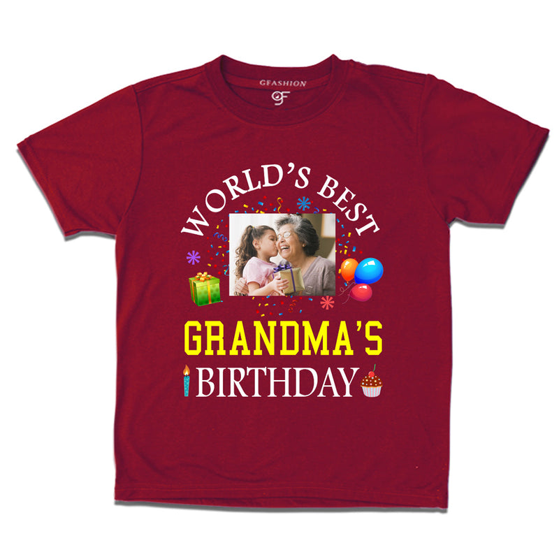 World's Best Grandma's Birthday Photo T-shirt in Maroon Color available @ gfashion.jpg