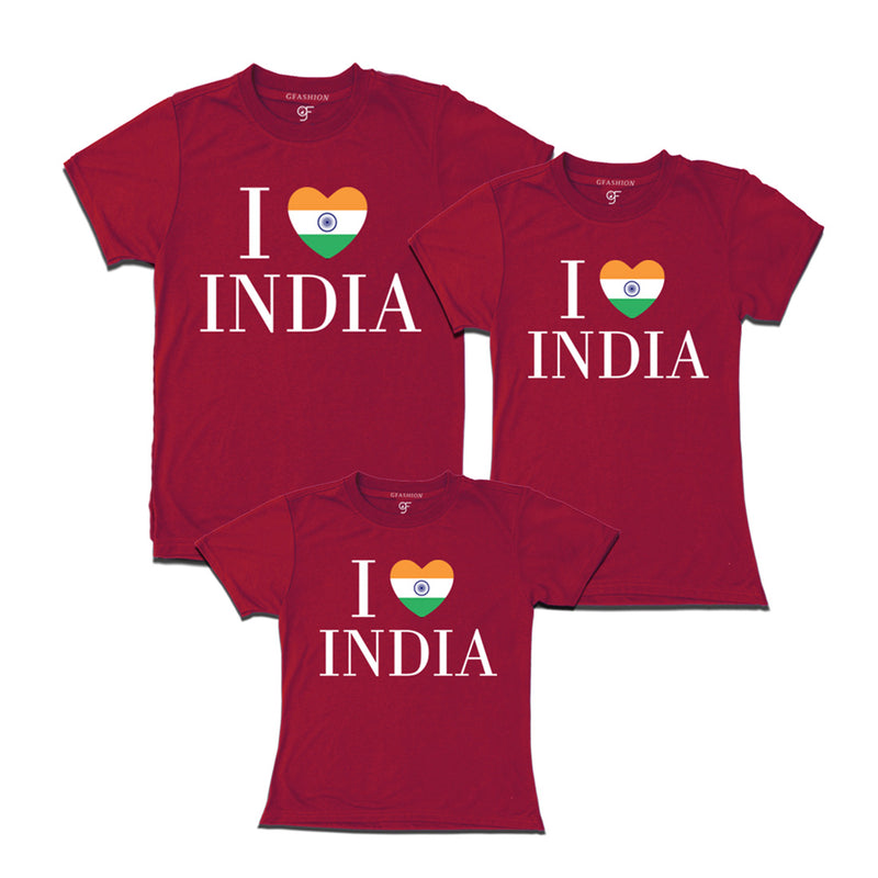 I love India Dad Mom and Daughter T-shirts in Maroon Color available @ gfashion.jpg