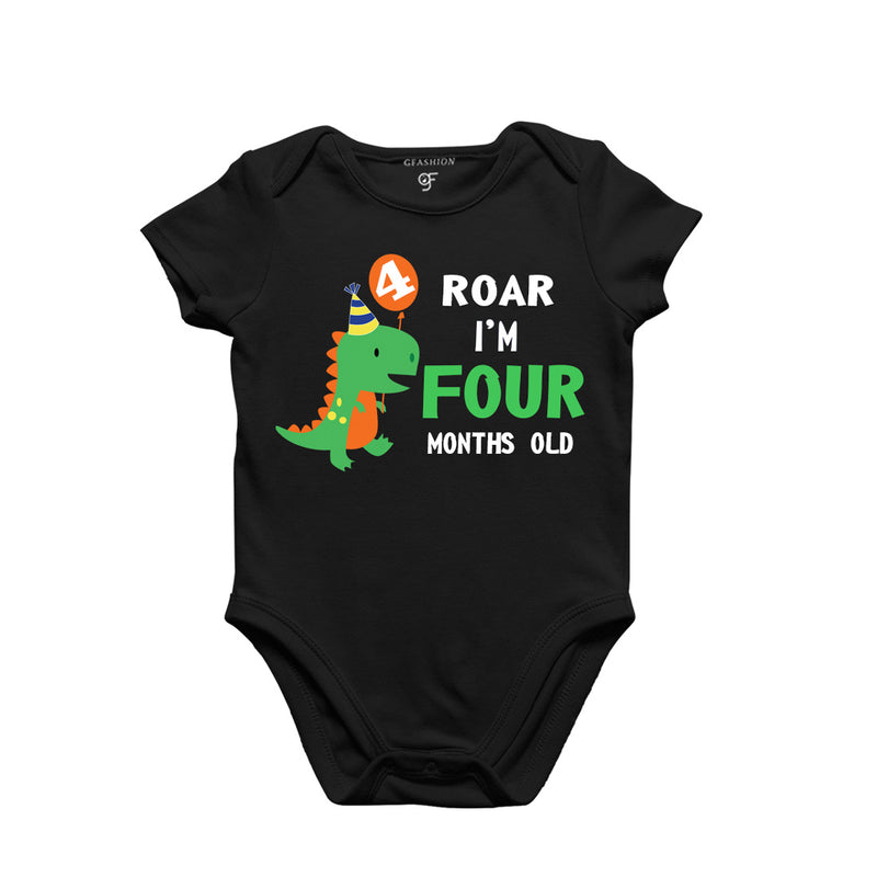 Roar I am Four Month Old Baby Bodysuit-Rompers in Black Color avilable @ gfashion.jpg