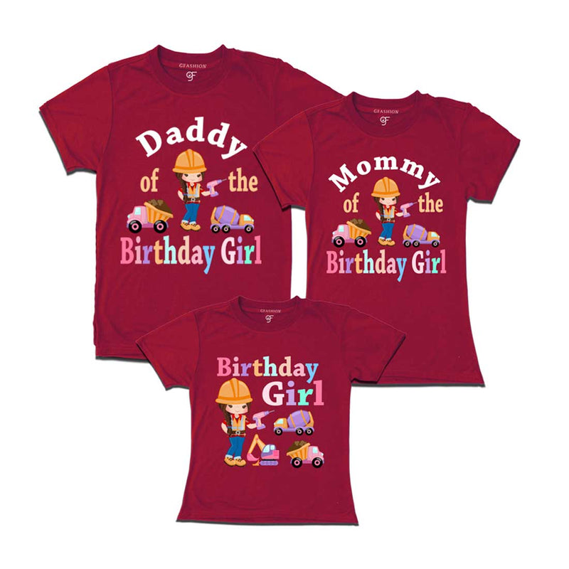 Construction Theme Birthday Girl T-shirts with dad mom