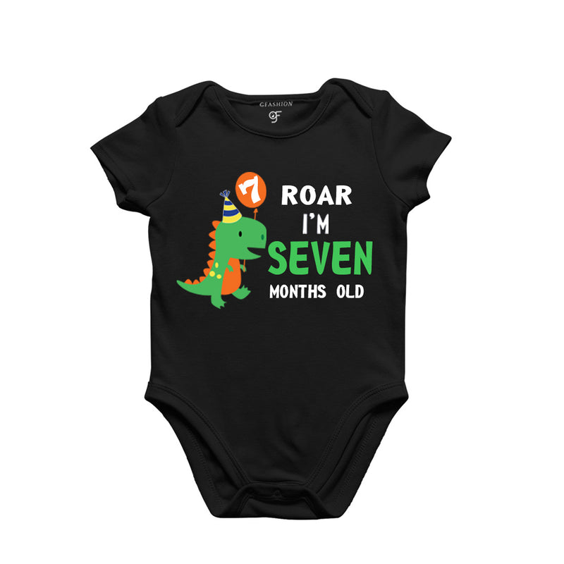 Roar I am Seven Month Old Baby Bodysuit-Rompers in Black Color avilable @ gfashion.jpg