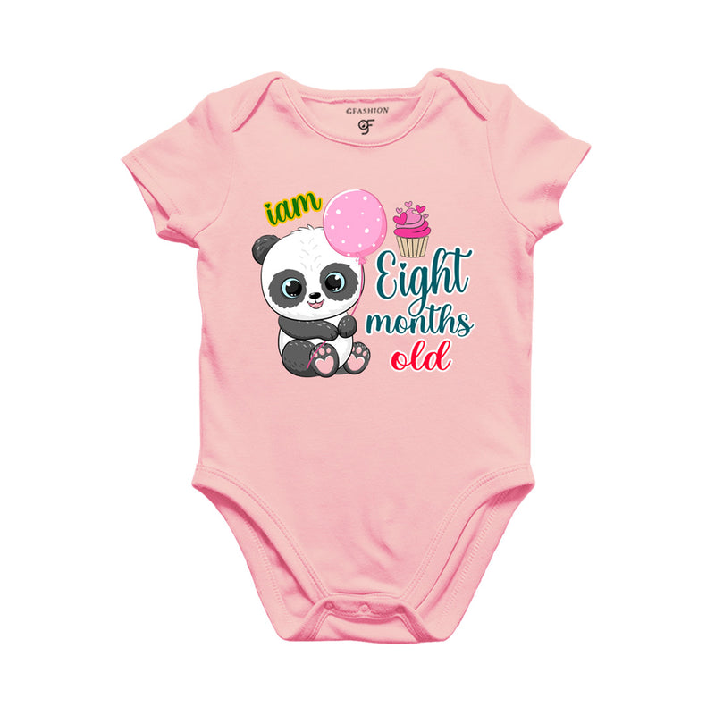 i am eight months old -baby rompers/bodysuit/onesie with panda