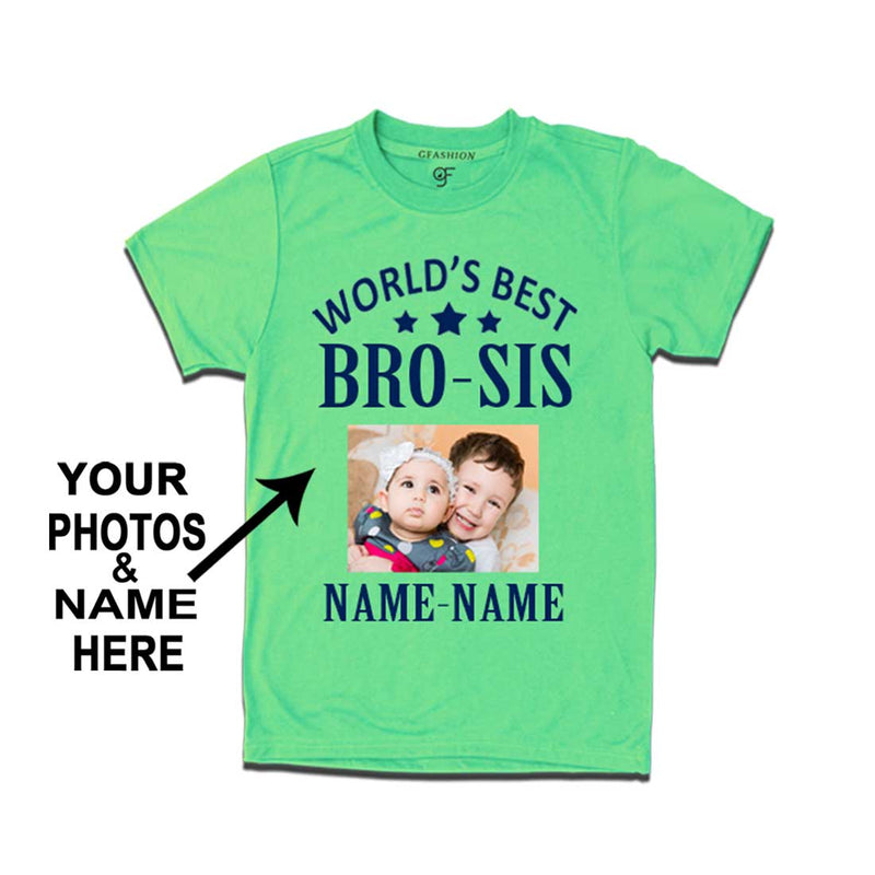 World's Best Bro-Sis T-shirt for Boy Photo and Name Customize in Pista Green Color @ gfashion.jpg