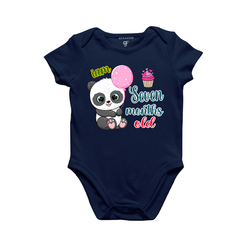 i am seven months old -baby rompers/bodysuit/onesie with panda