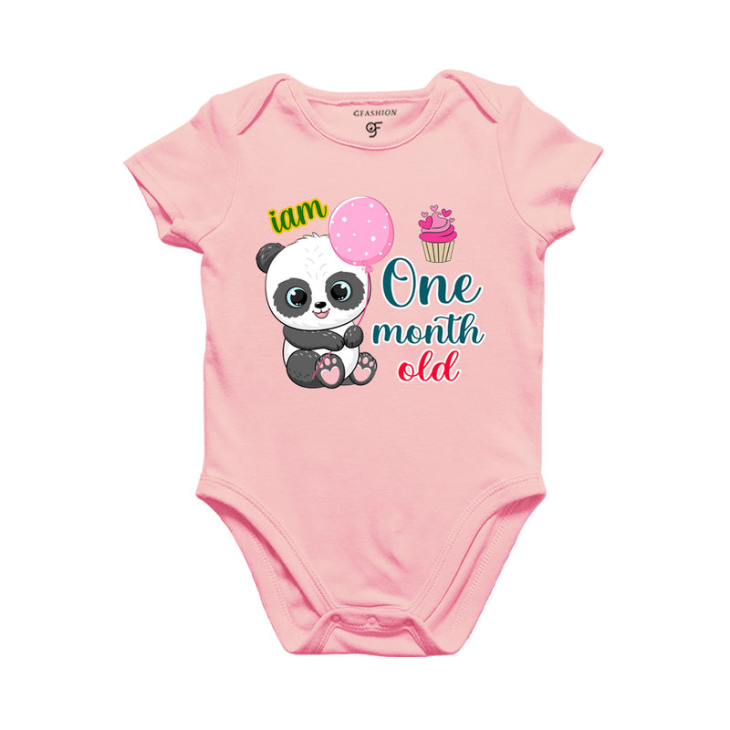 i am one month old -baby rompers/bodysuit/onesie with panda