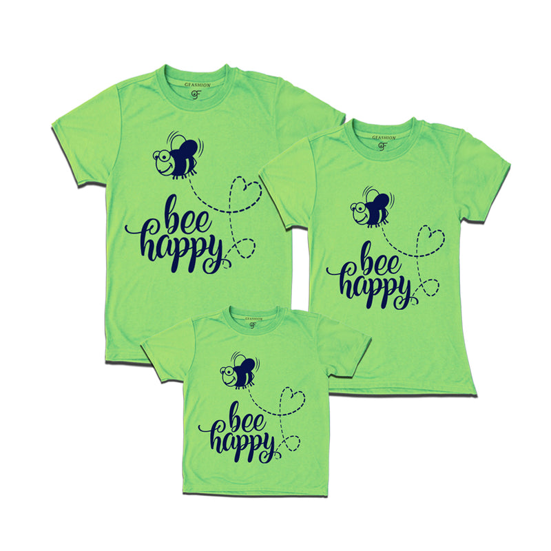 matching bee happy t-shirt for father mother and boy