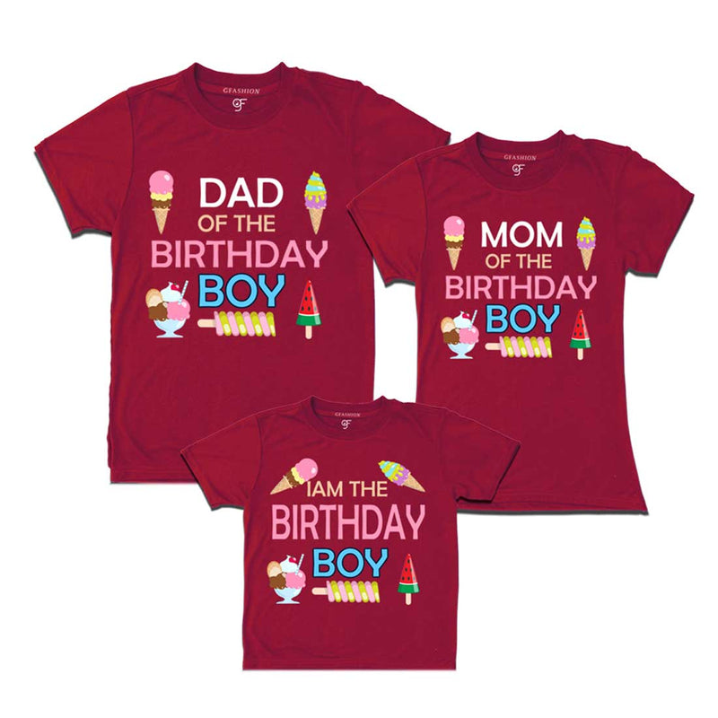 Ice Cream Theme Birthday boy With Dad and Mom T-shirts