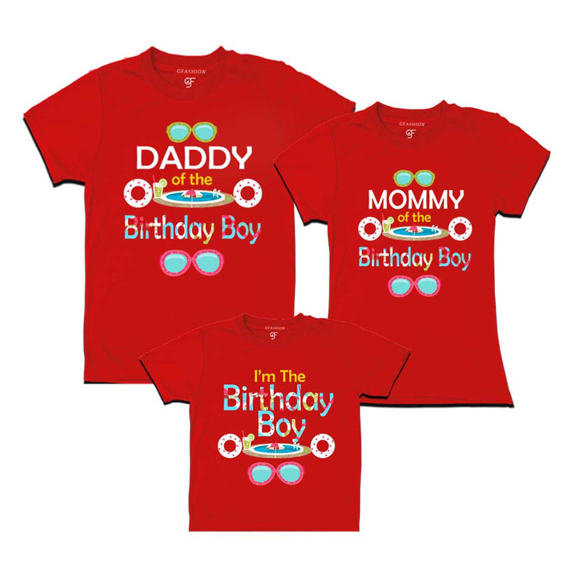 Pool Party theme Birthday boy with dad and mom T-Shirts