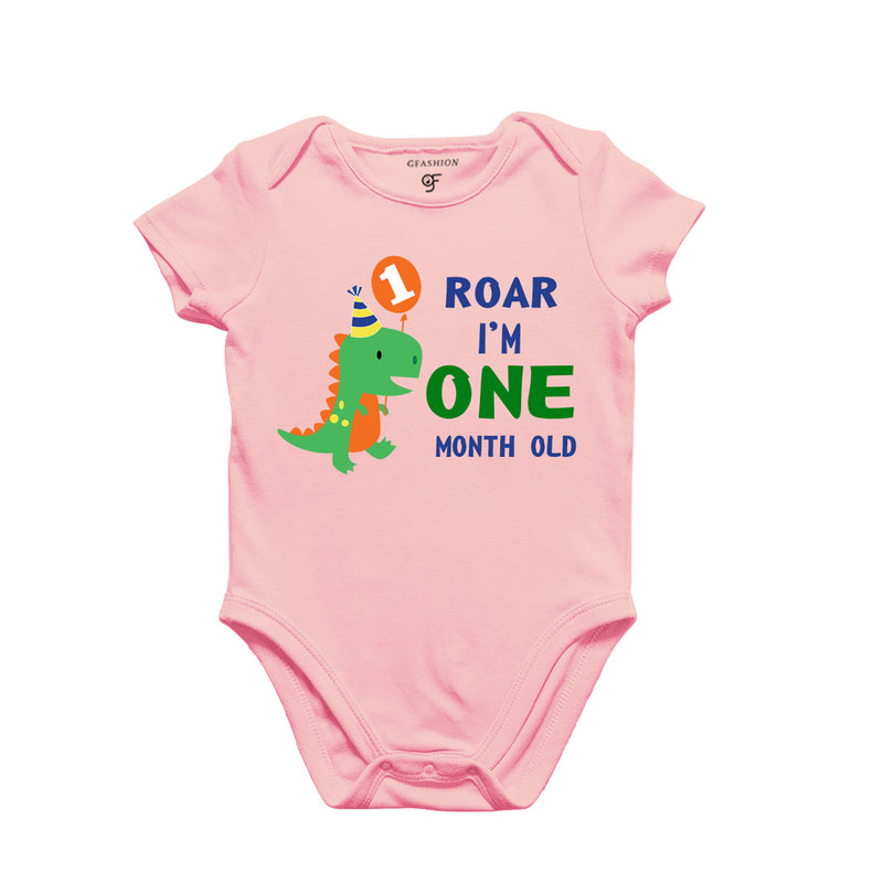 Roar I am One Month Old Baby Bodysuit-Rompers in Pink Color avilable @ gfashion.jpg