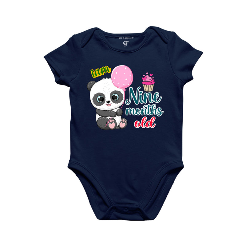 i am nine months old -baby rompers/bodysuit/onesie with panda