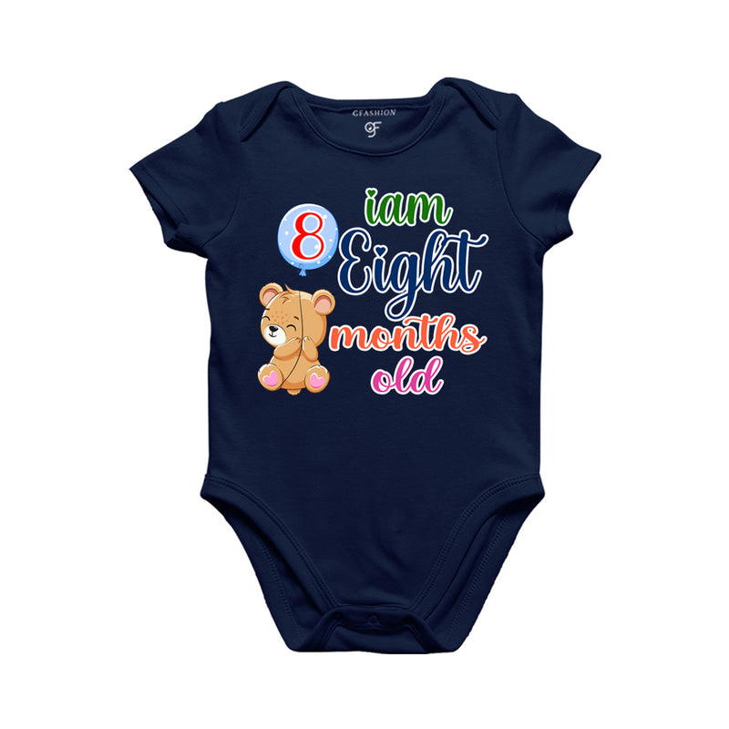 i am eight months old -baby rompers/bodysuit/onesie with teddy