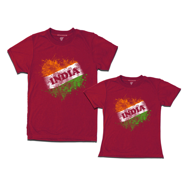 India Tiranga T-shirts for Dad and Daughter in Maroon color available @ gfashion.jpg
