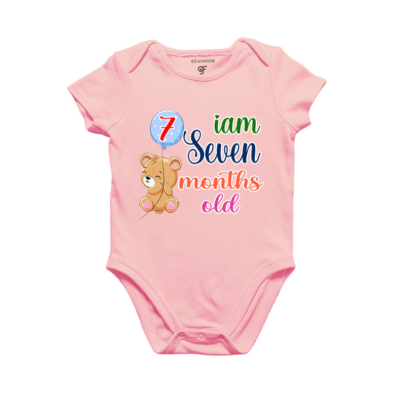 i am seven months old -baby rompers/bodysuit/onesie with teddy