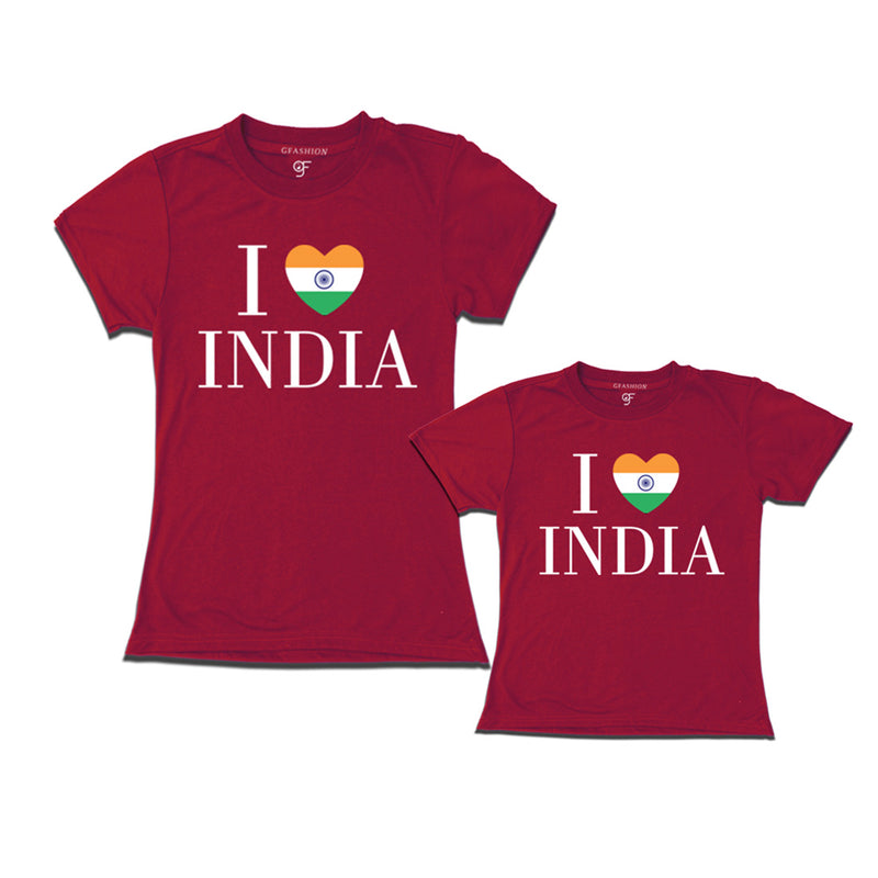I love India Mom and Daughter T-shirts in Maroon Color available @ gfashion.jpg