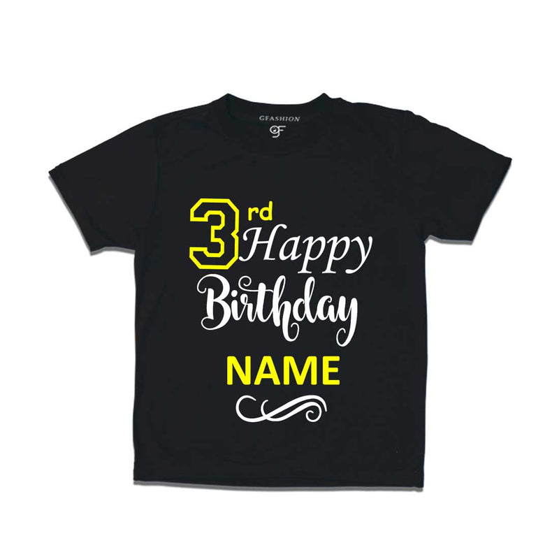 3rd Happy Birthday with Name T-shirt-Black-gfashion