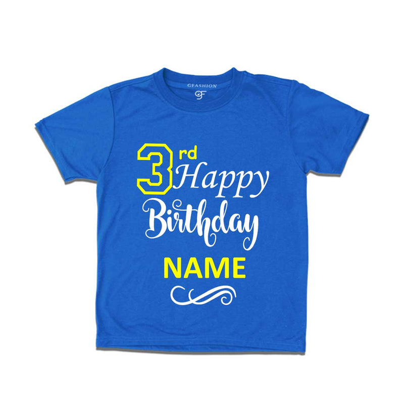 3rd Happy Birthday with Name T-shirt-Blue-gfashion
