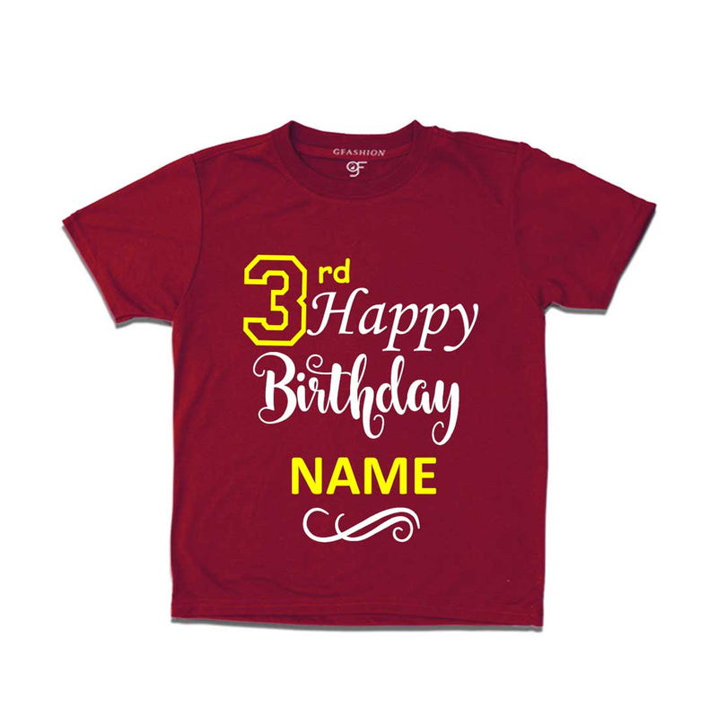 3rd Happy Birthday with Name T-shirt-Maroon-gfashion