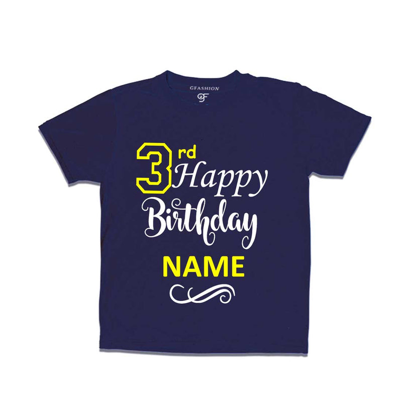 3rd Happy Birthday with Name T-shirt-Navy-gfashion