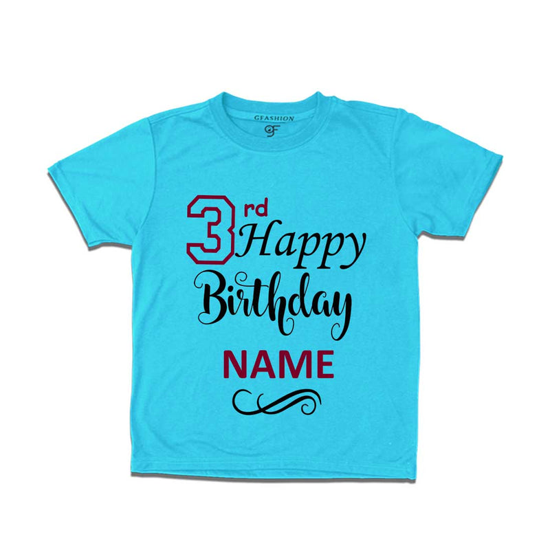 3rd Happy Birthday with Name T-shirt-Sky Blue-gfashion