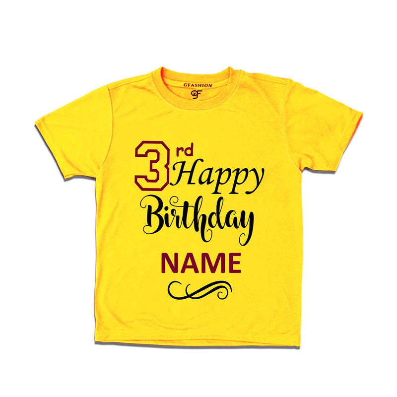 3rd Happy Birthday with Name T-shirt-Yellow-gfashion