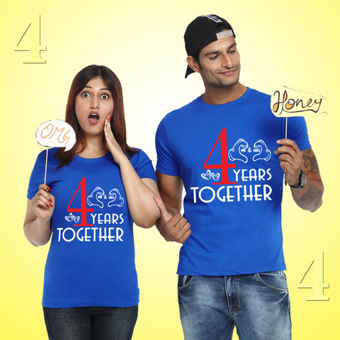 4years together anniversary couple t-shirts