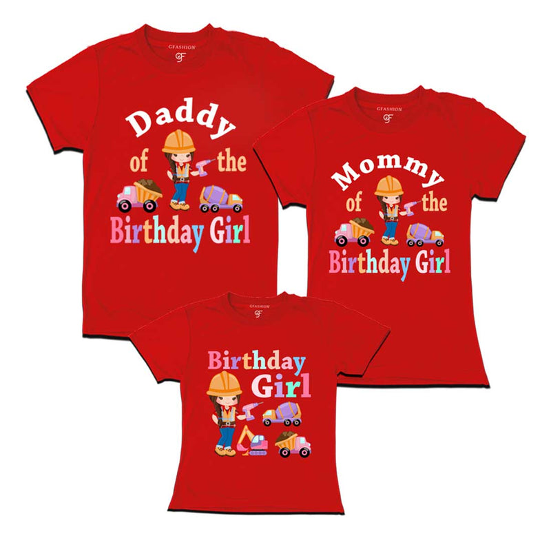 Construction Theme Birthday Girl T-shirts with dad mom