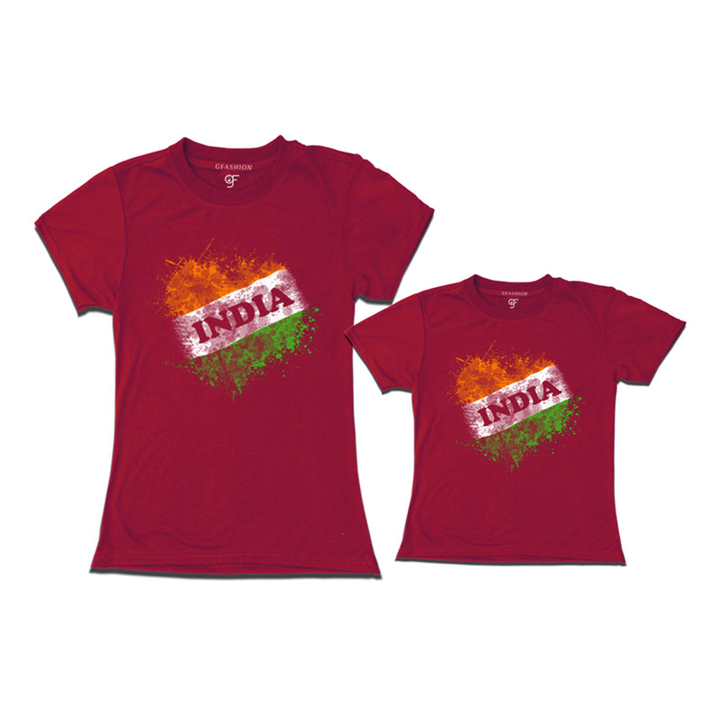 India Tiranga T-shirts for Mom and Daughter in Maroon color available @ gfashion.jpg