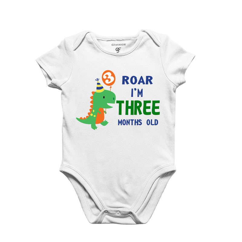 Roar I am Three Month Old Baby Bodysuit-Rompers in White Color avilable @ gfashion.jpg